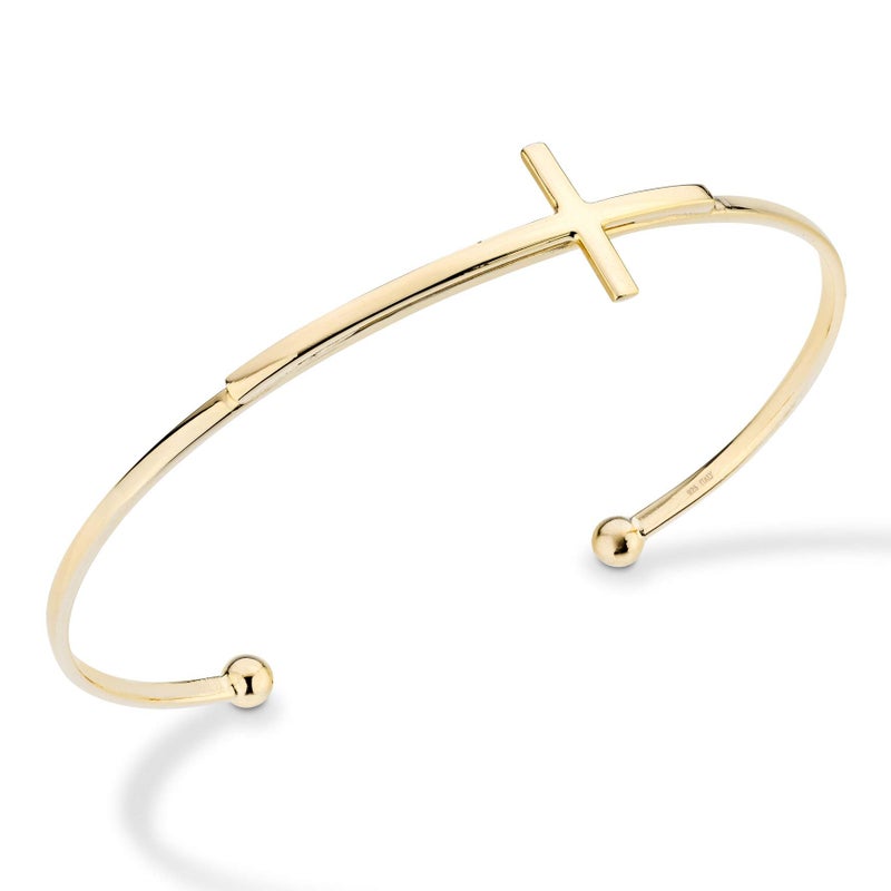 Miabella 925 Sterling Silver or 18K Gold Plated Italian Adjustable Sideways Cross Cuff Bangle Bracelet for Women 7.25-7.5 Inch, Made in Italy (yellow-gold-plated-silver) - Image 1
